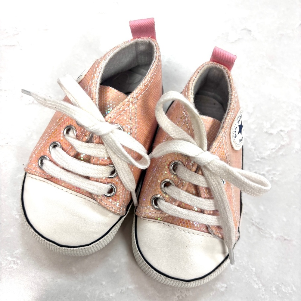 Baby’s pink sequin sparkly sneakers